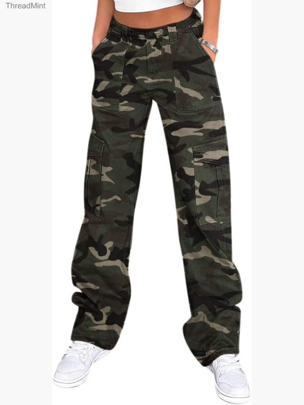 High Waisted Baggy Cargo Pants with 6 Pockets, Wide Leg Streetwear